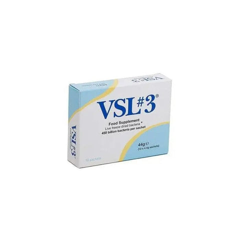 VSL#3 probiotic supplement by Pileje in a 10-unit package, branded by Jag Couture London New York, in a clear container.