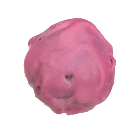 Pink gin truffle by Jag Couture London in dark chocolate ganache, enrobed in pink-colored white chocolate, 10.9g.