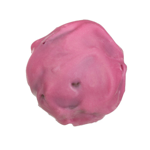 Pink gin truffle by Jag Couture London: gin ganache inside dark chocolate, topped with pink-colored white chocolate, 10.9g.