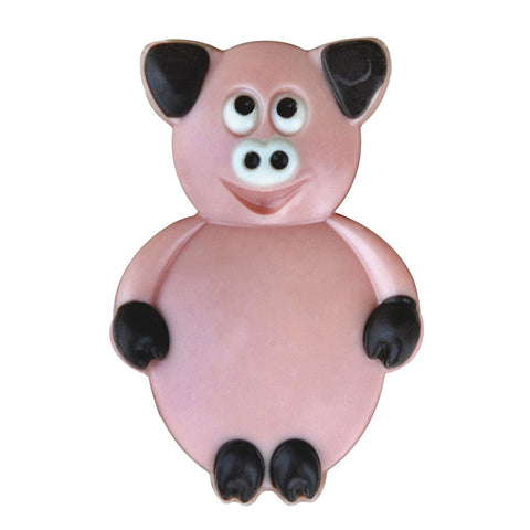 Decorated pink solid white chocolate pigs called Porky by Jag Couture London, 36 pieces, detailed pig-shaped chocolates.