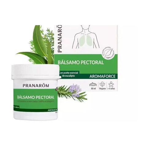 Pranarôm Aromaforce Chest Balm in 80ml jar, featuring herbal ingredients for soothing chest and respiratory relief.