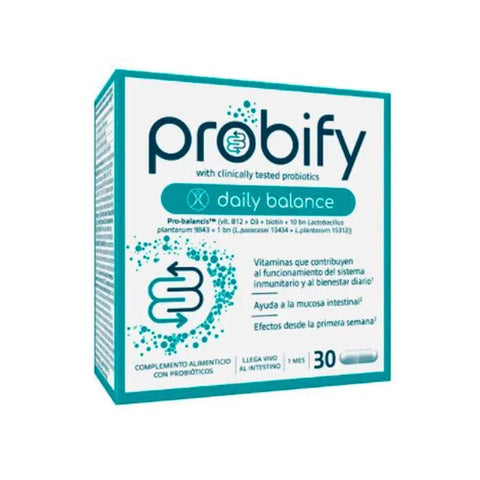 Probify Daily Balance capsules by Jag Couture London New York, showing a bottle of 30 dietary supplement capsules.