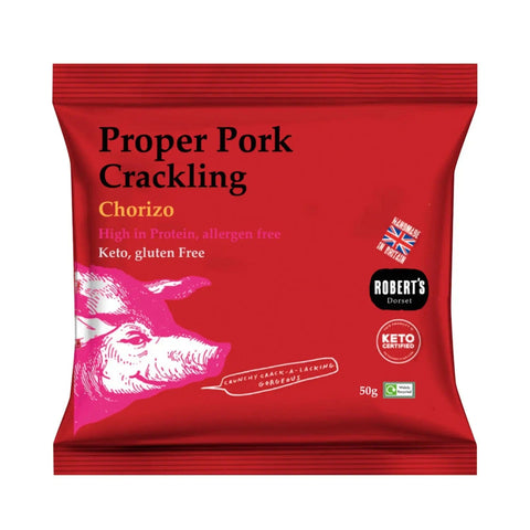 Jag Couture London New York Proper Pork Crackling with Chorizo flavor, crispy snack with bold, savory taste.
