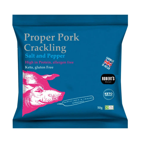 Jag Couture London-New York Proper Pork Crackling flavored with salt and pepper, crispy pork snack, VAT free.