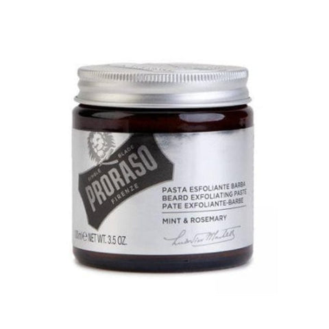 Jag Couture London Proraso Professional Exfoliating Beard Paste and Facial Scrub 100ml, creamy paste in a jar with a scooping tool.