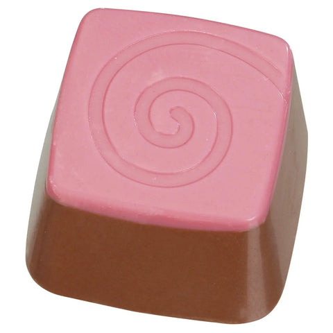 Jag Couture London Rapsody milk chocolate with raspberry truffle filling, 13.3g, shown in close-up image.