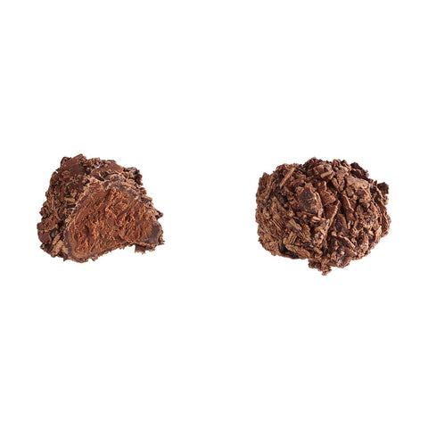Dark raspberry truffle by Jag Couture London, with flaky dark chocolate exterior and raspberry paste filling, 13g.