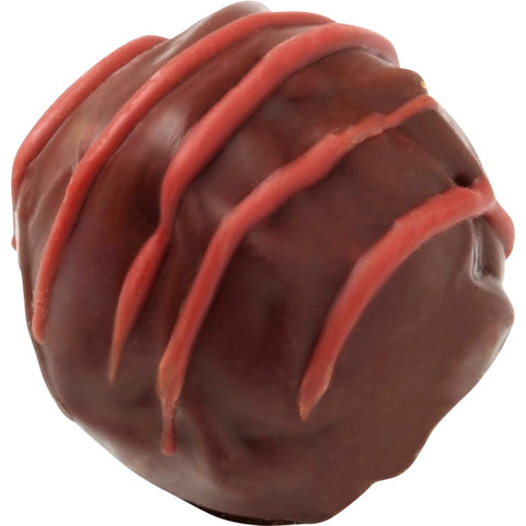 Raspberry truffle by Jag Couture London - New York, enrobed in dark chocolate, 12.7g, with a glossy, rich chocolate coating and raspberry filling.