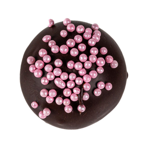 Raspberry truffle flavoured oatmilk ganache in dark chocolate, 12.8g, by Jag Couture London New York, shown in the image.