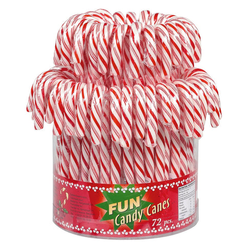 Red and white cherry flavoured candy canes in display bucket by Jag Couture London, 12.8cm long, 13g.