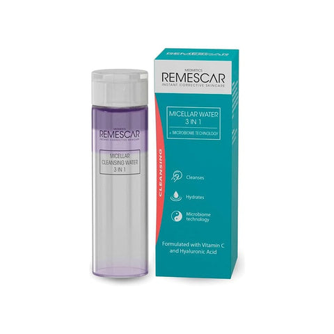 Jag Couture London Remescar 3-in-1 Micellar Cleansing Water 200ml, gentle facial cleanser and makeup remover in a clear bottle