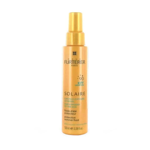 René Furterer Solaire Kpf90 Protective Summer Fluid 100ml, a lightweight hair protection product in a sleek bottle.