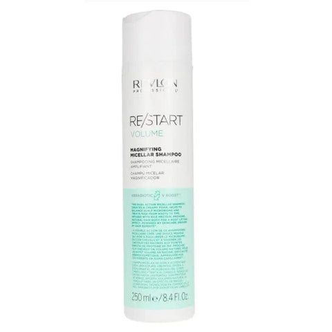 Revlon Re-Start Volume Magnifying Shampoo in 250ml bottle, with vibrant packaging and clear product label, by Jag Couture London New York.