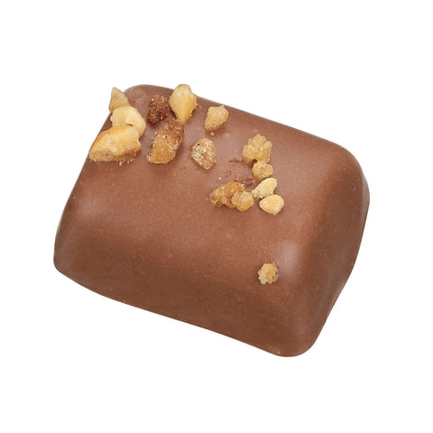 Milk chocolate with rhubarb cream, Rhubarb Crumble by Jag Couture London, 14g, shown in a close-up image.