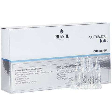 Rilastil Cuadri GF Global Anti-Aging Treatment in 30 vials, featuring skincare serum from Jag Couture London New York.
