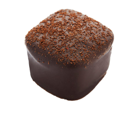 Ristretto coffee mousse in dark chocolate by Jag Couture London, hand decorated with coffee grains, 18.6g.