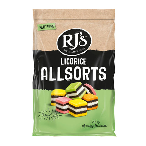 Jag Couture London - New York RJ's licorice allsorts in a clear bag, colorful assorted chewy licorice candies.