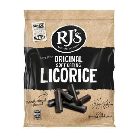 RJ's natural soft eating licorice bags by Jag Couture London New York, soft, chewy licorice candies in a clear bag.