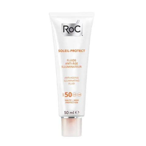 Jag Couture London Roc Soleil Protect Anti-Ageing Illuminating Fluid SPF50 50ml, a luminous skincare product with sun protection.