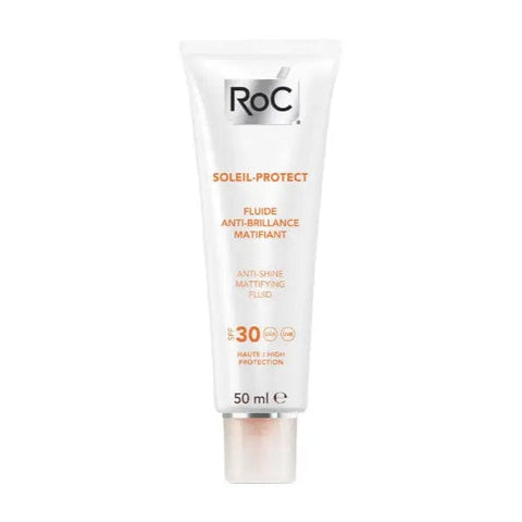 Jag Couture London Roc Soleil Protect Anti-Shine Mattifying Fluid SPF30 50ml bottle with pump and smooth matte finish.