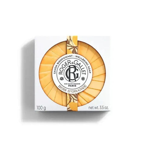 Roger & Gallet Bois D'Orange scented soap bar with orange and floral design, 100g, from Jag Couture London - New York.