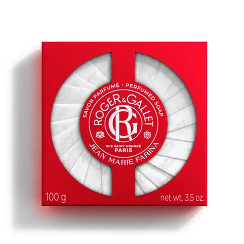 Roger & Gallet Jean Marie Farina scented soap in a 100g bar, with elegant packaging and floral design.