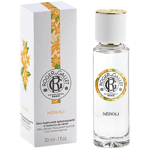 Roger & Gallet Néroli Eau Parfumée Bienfaisante spray bottle, 30ml, with elegant packaging and vibrant citrus notes.