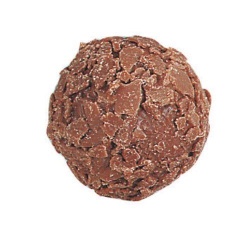 Milk rum truffle from Jag Couture London New York, rolled in milk flakes, 12g, showcasing the creamy filling and chocolate coating.