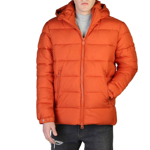 Orange Save The Duck Boris puffer jacket by Jag Couture London New York, featuring lightweight, insulated design and stand-up collar.