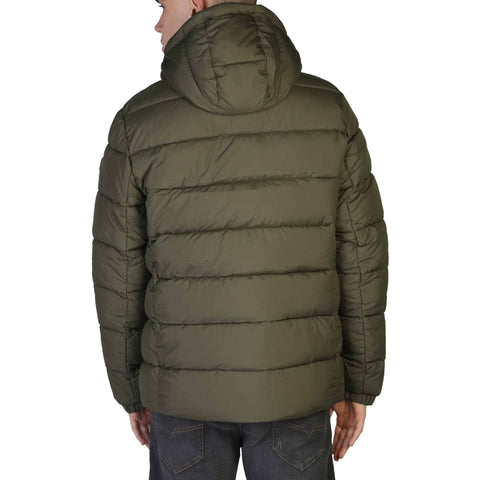 Green Save The Duck Boris D35560M winter jacket by Jag Couture London New York, with quilted design and hood.