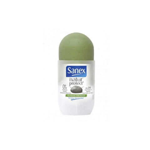 Sanex Natur Protect Deodorant Roll-On 50ml by Jag Couture London-New York displayed in a sleek bottle with a white cap.