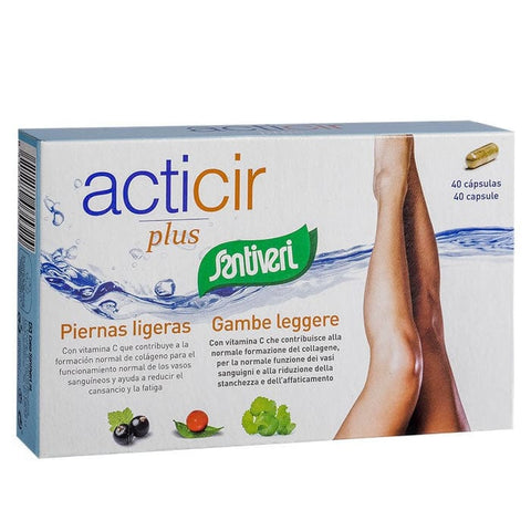 Santiveri Acticir Plus 40 capsules, dietary supplement bottle with green and white labeling, on a white background