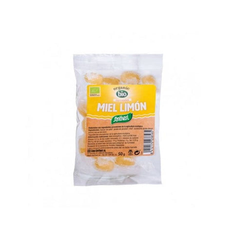 Santiveri Caramel Bio Honey and Lemon 50g, natural sweet treat with honey and lemon flavor, in a small packaging.
