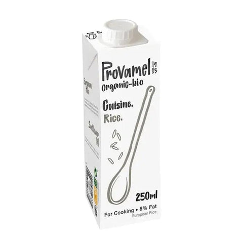 Organic Santiveri Cuisine Rice in a 250ml bottle, displayed in a clear container with a white background.