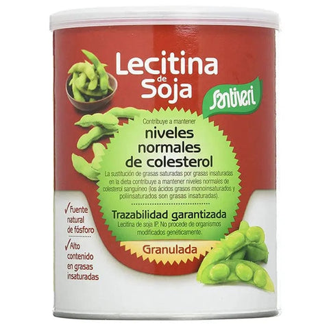 Granulated Lecithin from Santiveri in a 100g pot, displayed in a container with the Jag Couture London - New York branding.