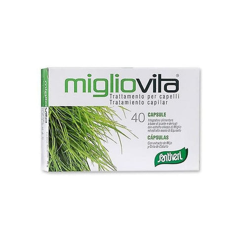 Santiveri Migliovita 40 capsules in a clear bottle, featuring natural supplement capsules from Jag Couture London - New York.