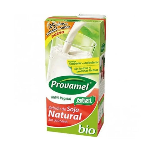 Santiveri Provamel natural soya drink 8x1L bottles, showing the carton packaging with soy beverage inside.