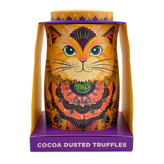 Jag Couture London - New York Savanna gold cat tin of Flutter Scotch flavoured cocoa dusted truffles with butterscotch chips