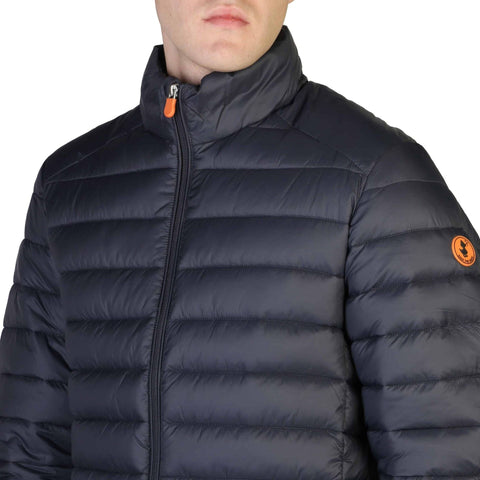Save The Duck Alexander grey winter jacket by Jag Couture London New York, with hood and quilted design.