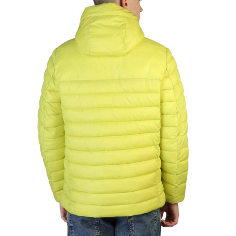 Green Save The Duck Roman lightweight down jacket by Jag Couture London-New York, shown with front zipper and hood