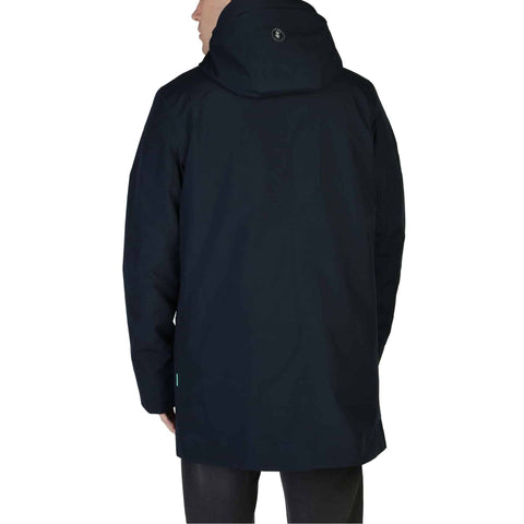 Blue Save The Duck YOTAM-D40772M winter jacket by Jag Couture London New York, showing the front view with hood and quilted design.