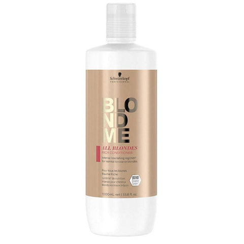Schwarzkopf Blondme All Blondes Rich Conditioner 1000ml bottle, smooth and nourishing hair care product by Jag Couture London.