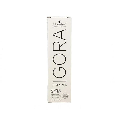 Schwarzkopf Igora Royal Absolutes Silverwhite Plata hair dye 60ml bottle, shown with packaging and branding from Jag Couture London-New York