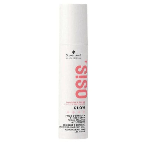 Schwarzkopf Osis Frizz Control and Shine Serum in 50ml bottle, featuring sleek packaging with a clear liquid formula for frizz control.