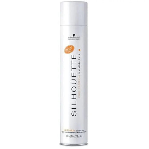 Schwarzkopf Professional Silhouette Flexible Hold Hairspray in a 500ml spray bottle, shown with a sleek hair style and product label