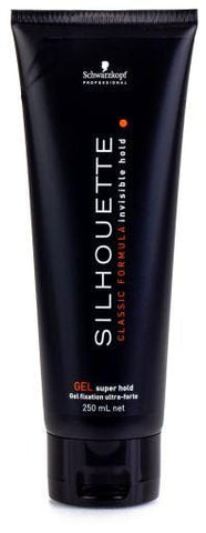 Schwarzkopf Silhouette Extra Strong Gel in 250ml jar, shown with sleek black and white packaging, ideal for strong hair hold.