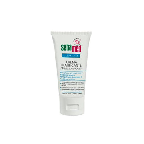 Sebamed Clear Face Mattifying Cream in 50ml jar, featuring smooth texture and lightweight formula for oily skin.