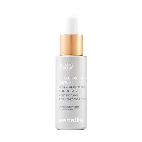 Sensilis Origin Pro EGF 5 Serum in 30ml bottle, a skincare product by Jag Couture London New York, with a sleek design.