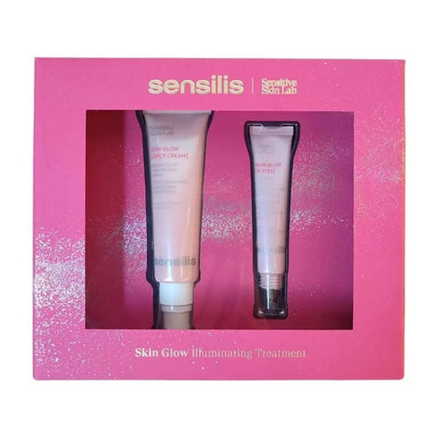 Sensilis Skin Glow Juicy Cream 50ml and Skin Glow K Eyes 15ml in packaging, shown in a sleek product display image.