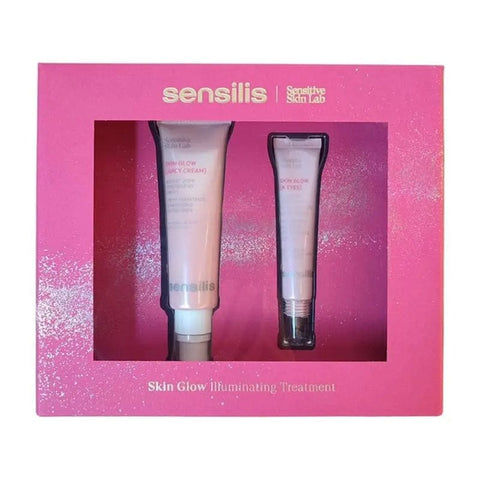 Sensilis Skin Glow Juicy Cream 50ml and Skin Glow K Eyes 15ml from Jag Couture London - New York, display in a beauty product set.